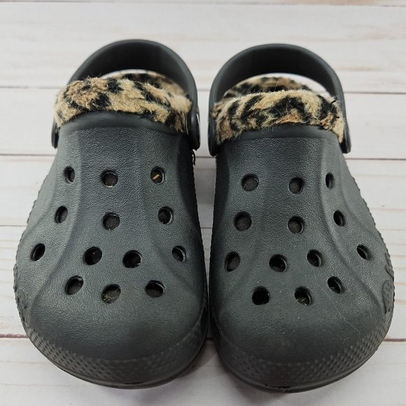 Crocs Baya Clog Toddler C8‎ C9 Brown Leopard Lined Clog - Picture 3 of 9